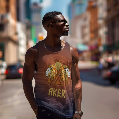 Aker Men Tank Top Ancient Egyptian Sunset Gradient, Twin Lion Guardians, and Solar Disc - African Pride