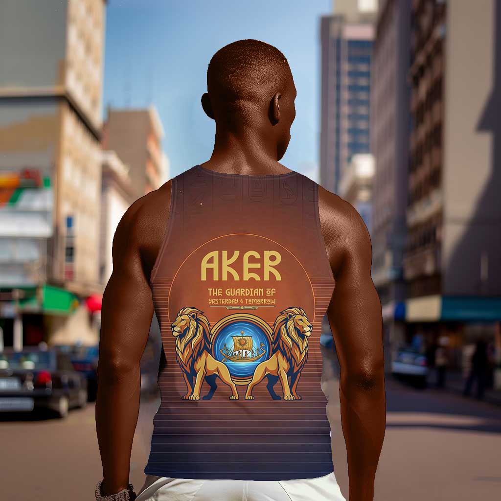 Aker Men Tank Top Ancient Egyptian Sunset Gradient, Twin Lion Guardians, and Solar Disc - African Pride