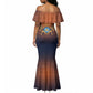Aker Mermaid Dress Ancient Egyptian Sunset Gradient, Twin Lion Guardians, and Solar Disc - African Pride