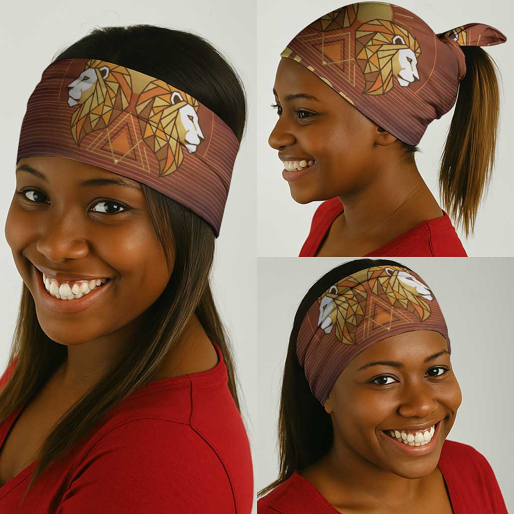 Aker Neck Gaiter Ancient Egyptian Sunset Gradient, Twin Lion Guardians, and Solar Disc - African Pride