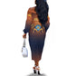 Aker Off The Shoulder Long Sleeve Dress Ancient Egyptian Sunset Gradient, Twin Lion Guardians, and Solar Disc - African Pride