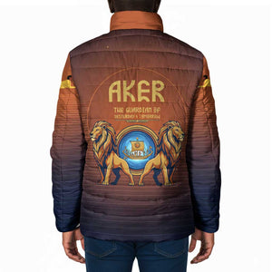 Aker Padded Jacket Ancient Egyptian Sunset Gradient, Twin Lion Guardians, and Solar Disc - African Pride