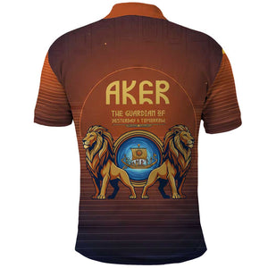 Aker Polo Shirt Ancient Egyptian Sunset Gradient, Twin Lion Guardians, and Solar Disc - African Pride