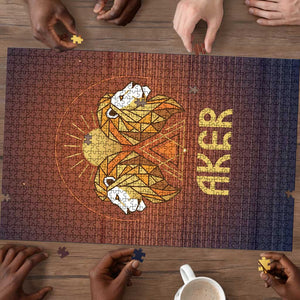 Aker Puzzle Ancient Egyptian Sunset Gradient, Twin Lion Guardians, and Solar Disc - African Pride
