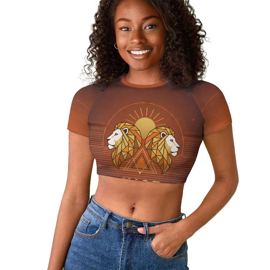 Aker Raglan Cropped T shirt Ancient Egyptian Sunset Gradient, Twin Lion Guardians, and Solar Disc - African Pride