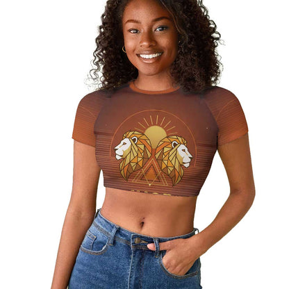 Aker Raglan Cropped T shirt Ancient Egyptian Sunset Gradient, Twin Lion Guardians, and Solar Disc - African Pride