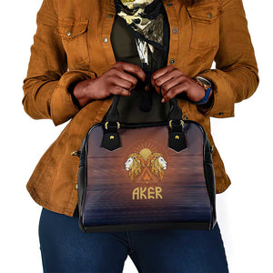 Aker Shoulder Handbag Ancient Egyptian Sunset Gradient, Twin Lion Guardians, and Solar Disc - African Pride