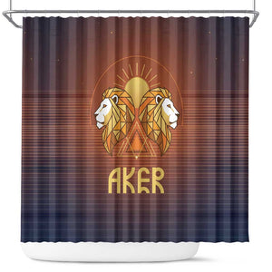 Aker Shower Curtain Ancient Egyptian Sunset Gradient, Twin Lion Guardians, and Solar Disc - African Pride