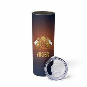 Aker Skinny Tumbler Ancient Egyptian Sunset Gradient, Twin Lion Guardians, and Solar Disc - African Pride