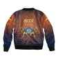 Aker Sleeve Zip Bomber Jacket Ancient Egyptian Sunset Gradient, Twin Lion Guardians, and Solar Disc - African Pride