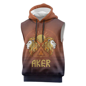 Aker Sleeveless Hoodie Ancient Egyptian Sunset Gradient, Twin Lion Guardians, and Solar Disc - African Pride