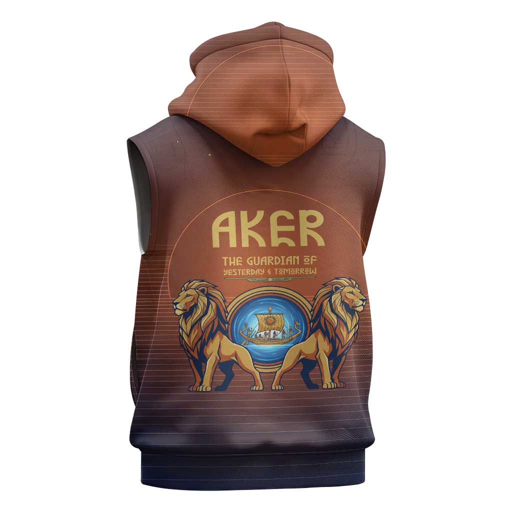 Aker Sleeveless Hoodie Ancient Egyptian Sunset Gradient, Twin Lion Guardians, and Solar Disc - African Pride