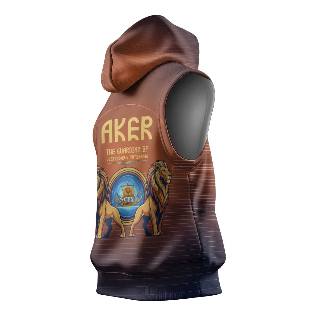 Aker Sleeveless Hoodie Ancient Egyptian Sunset Gradient, Twin Lion Guardians, and Solar Disc - African Pride
