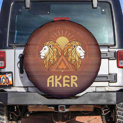 Aker Spare Tire Cover Ancient Egyptian Sunset Gradient, Twin Lion Guardians, and Solar Disc - African Pride