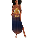 Aker Summer Maxi Dress Ancient Egyptian Sunset Gradient, Twin Lion Guardians, and Solar Disc - African Pride