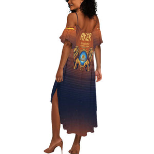 Aker Summer Maxi Dress Ancient Egyptian Sunset Gradient, Twin Lion Guardians, and Solar Disc - African Pride