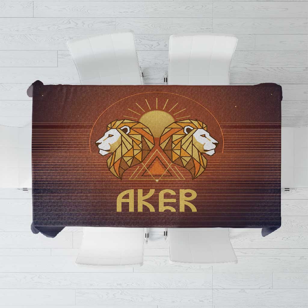 Aker Tablecloth Ancient Egyptian Sunset Gradient, Twin Lion Guardians, and Solar Disc - African Pride