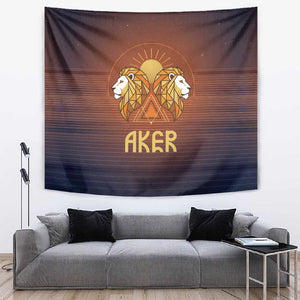 Aker Tapestry Ancient Egyptian Sunset Gradient, Twin Lion Guardians, and Solar Disc - African Pride