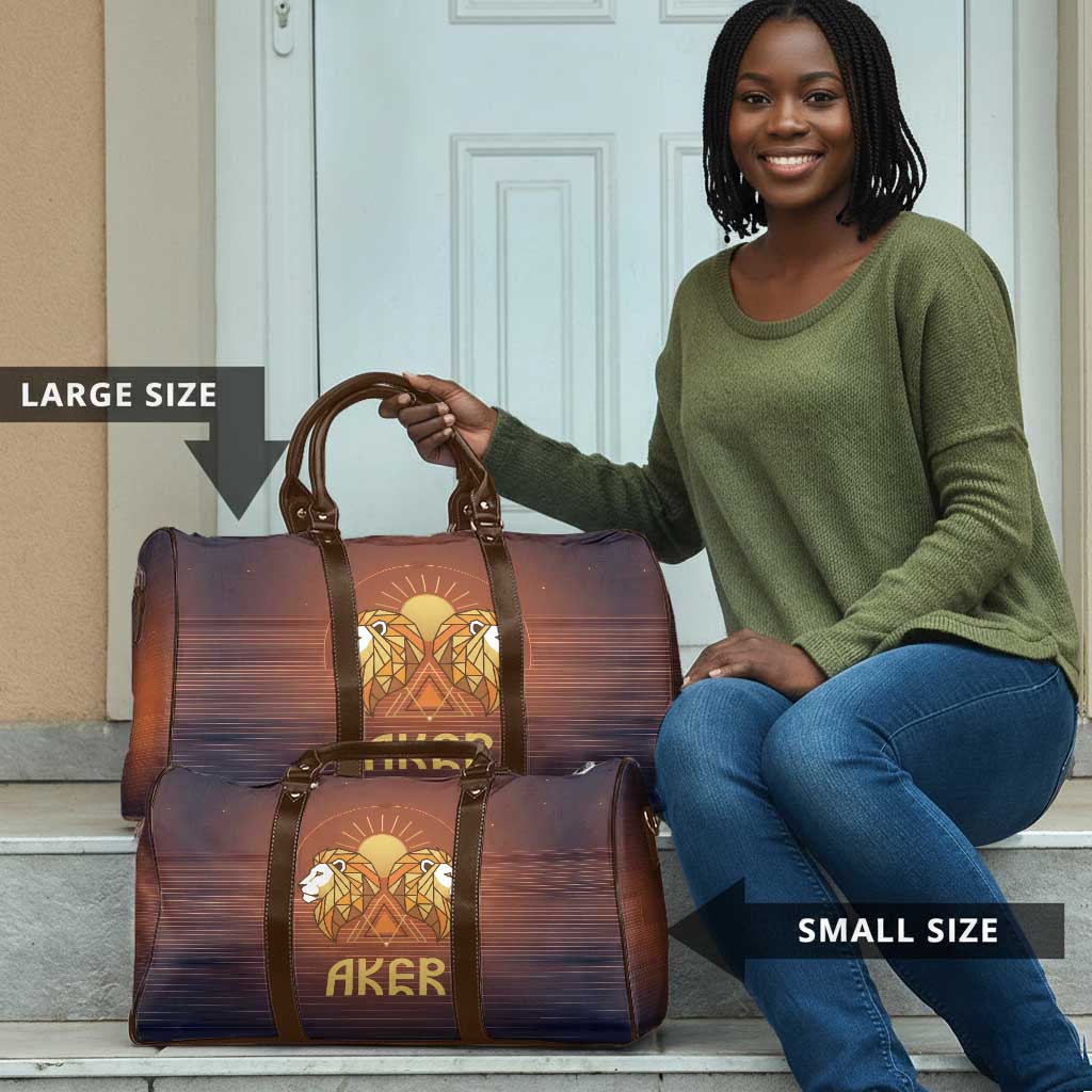 Aker Travel Bag Ancient Egyptian Sunset Gradient, Twin Lion Guardians, and Solar Disc - African Pride