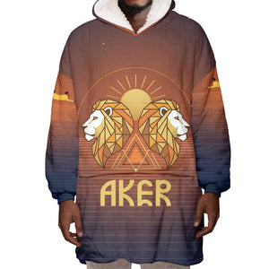 Aker Wearable Blanket Hoodie Ancient Egyptian Sunset Gradient, Twin Lion Guardians, and Solar Disc - African Pride