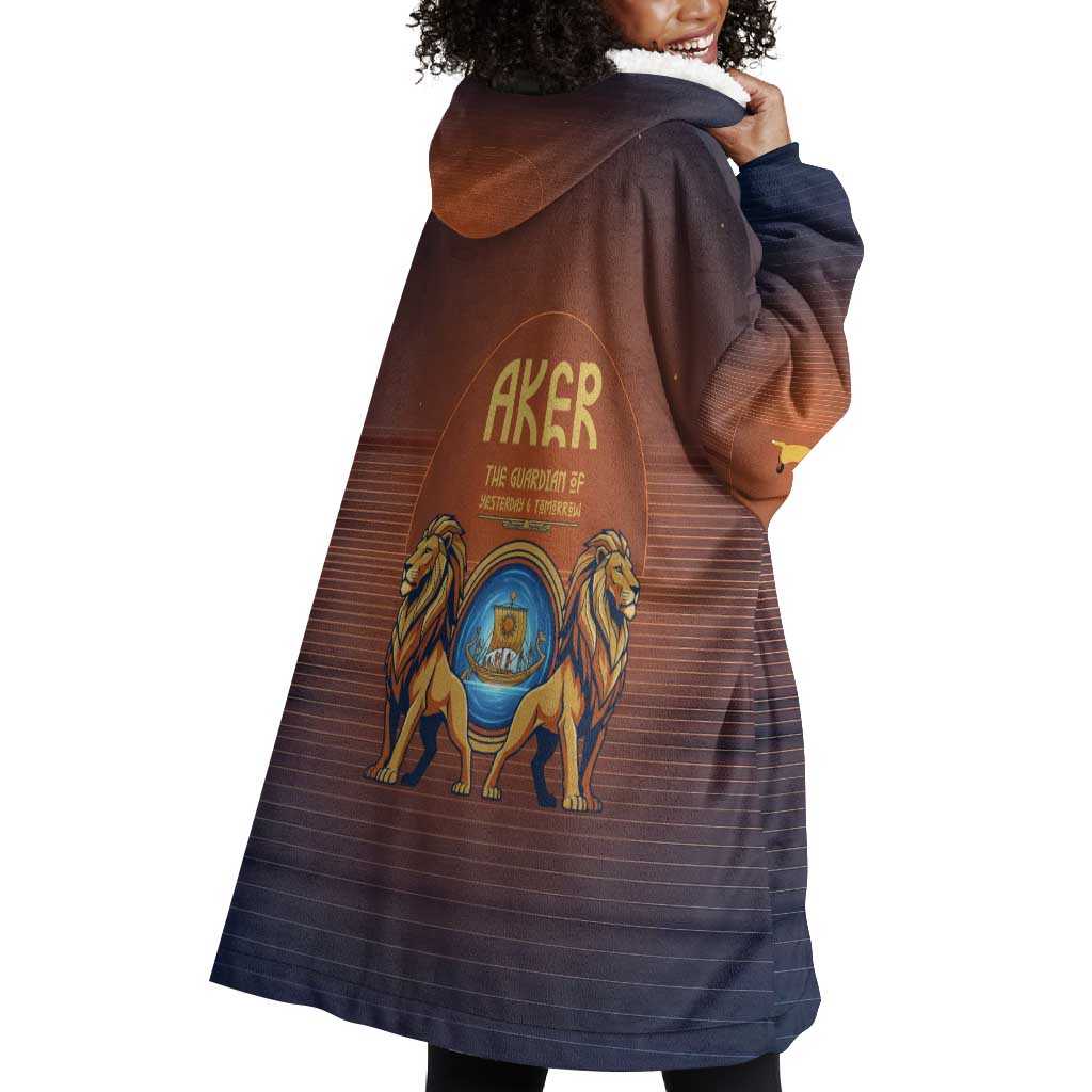 Aker Wearable Blanket Hoodie Ancient Egyptian Sunset Gradient, Twin Lion Guardians, and Solar Disc - African Pride
