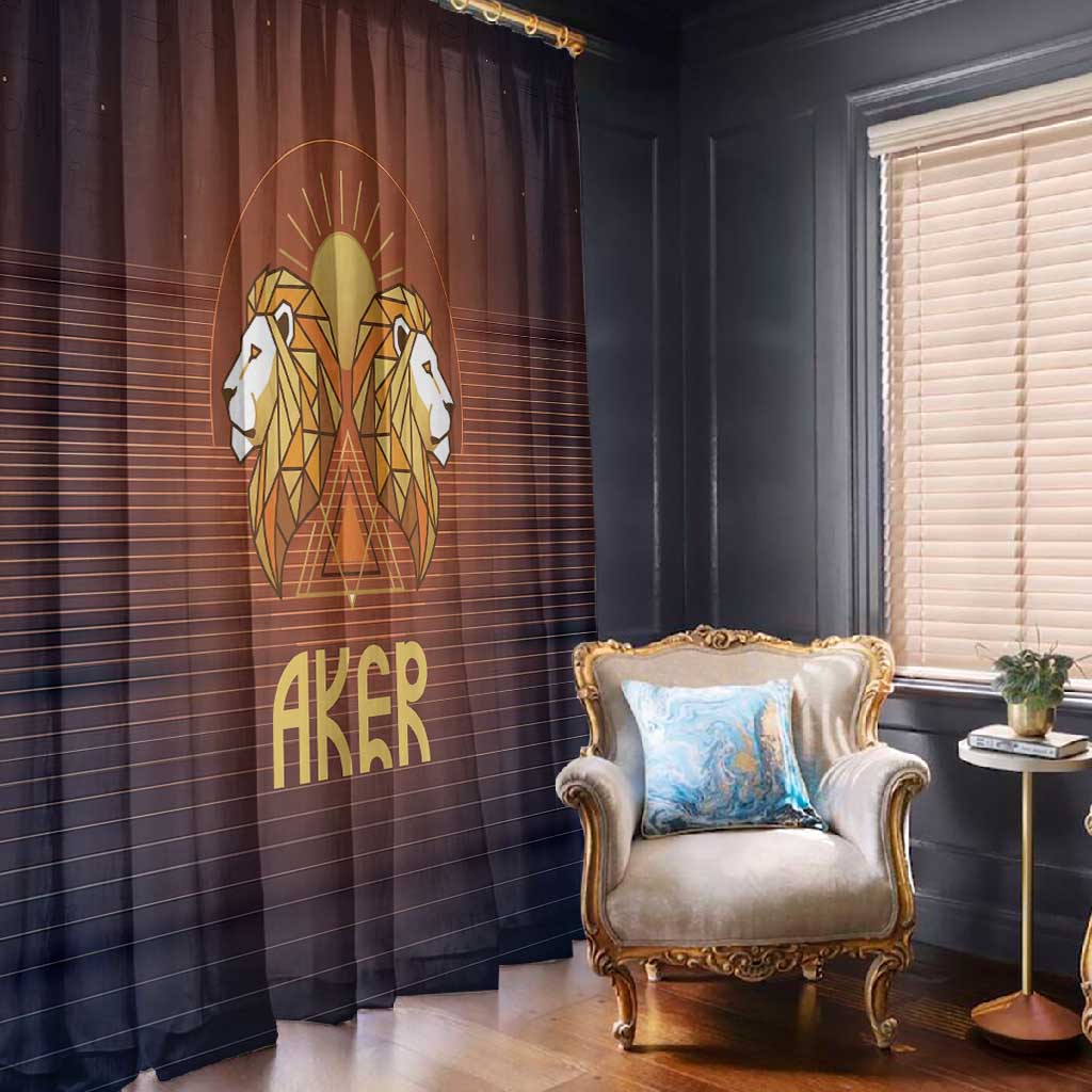 Aker Window Curtain Ancient Egyptian Sunset Gradient, Twin Lion Guardians, and Solar Disc - African Pride