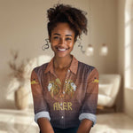 Aker Women Casual Shirt Ancient Egyptian Sunset Gradient, Twin Lion Guardians, and Solar Disc - African Pride