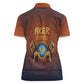 Aker Women Polo Shirt Ancient Egyptian Sunset Gradient, Twin Lion Guardians, and Solar Disc - African Pride