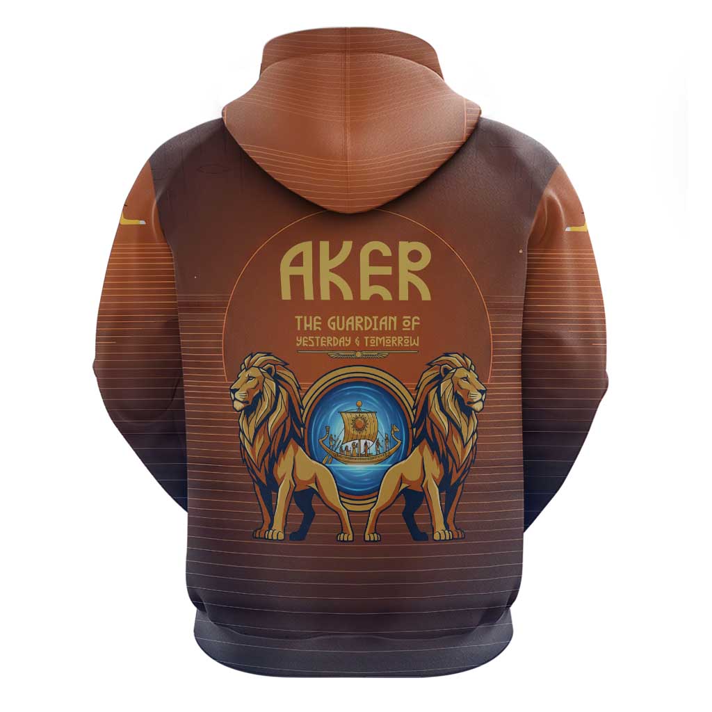 Aker Zip Hoodie Ancient Egyptian Sunset Gradient, Twin Lion Guardians, and Solar Disc - African Pride