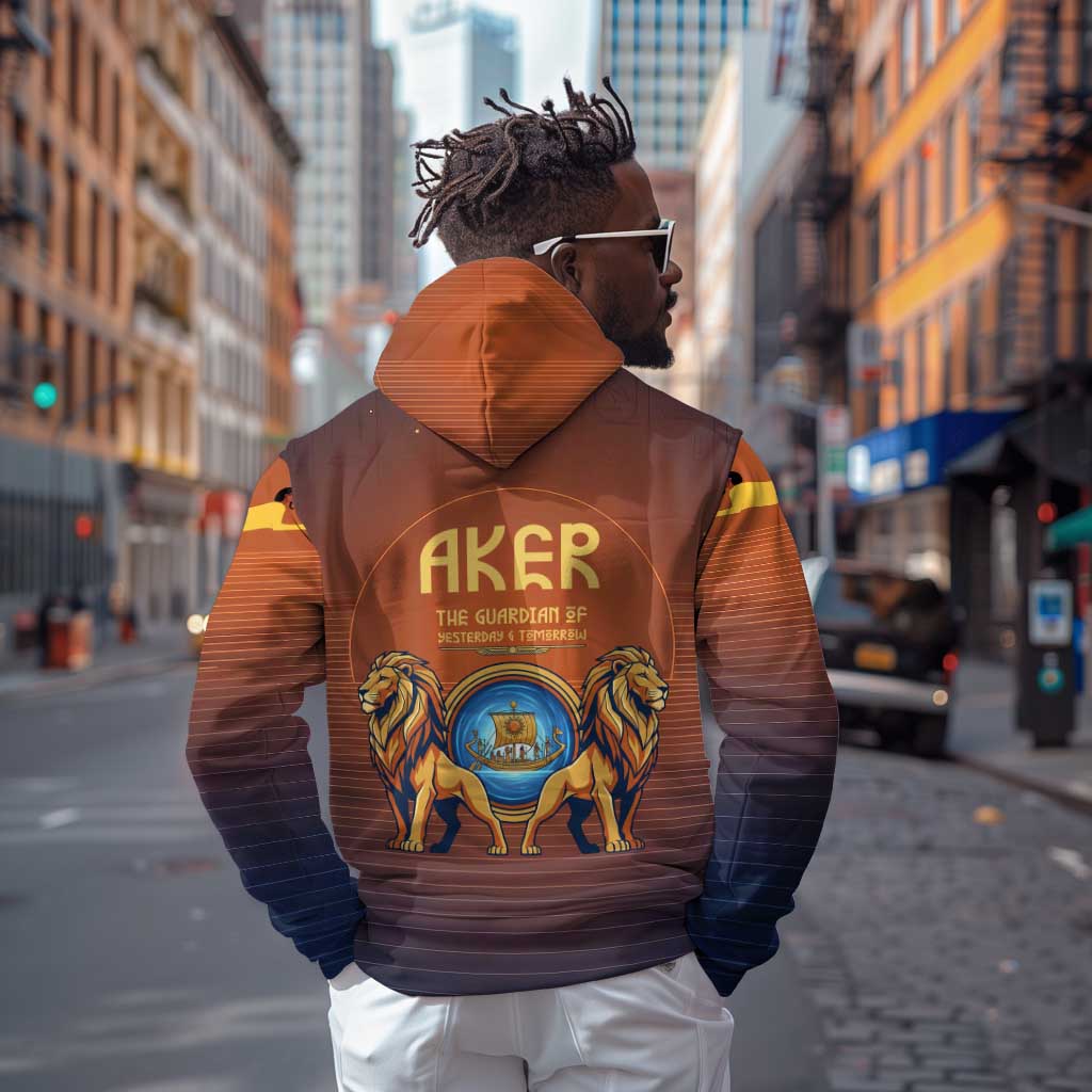 Aker Zip Hoodie Ancient Egyptian Sunset Gradient, Twin Lion Guardians, and Solar Disc - African Pride