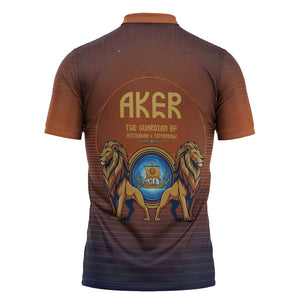 Aker Zipper Polo Shirt Ancient Egyptian Sunset Gradient, Twin Lion Guardians, and Solar Disc - African Pride