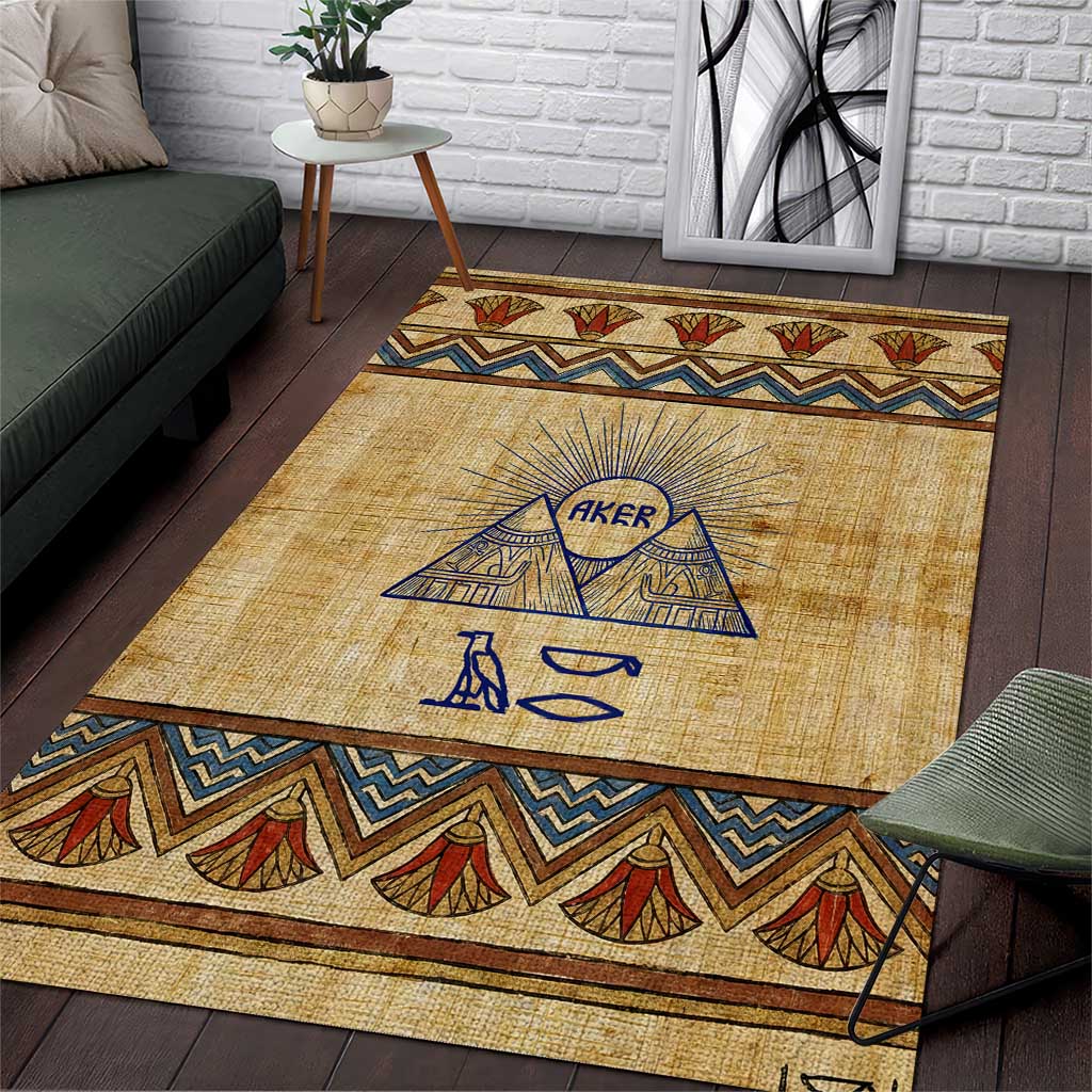 Aker Ancient Egyptian Area Rug with Hieroglyphic Pattern, Pyramid ...