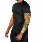 Aker Ancient Egyptian Arm Sleeves with Hieroglyphic Pattern, Pyramid Symbol, and Twin Lion Guardians Motif - African Pride