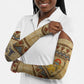 Aker Ancient Egyptian Arm Sleeves with Hieroglyphic Pattern, Pyramid Symbol, and Twin Lion Guardians Motif - African Pride