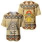 Aker Ancient Egyptian Baseball Jersey with Hieroglyphic Pattern, Pyramid Symbol, and Twin Lion Guardians Motif - African Pride