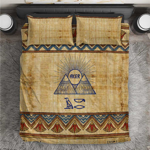 Aker Ancient Egyptian Bedding Set with Hieroglyphic Pattern, Pyramid Symbol, and Twin Lion Guardians Motif - African Pride
