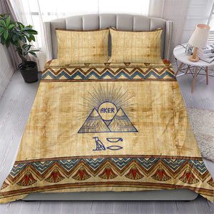 Aker Ancient Egyptian Bedding Set with Hieroglyphic Pattern, Pyramid Symbol, and Twin Lion Guardians Motif - African Pride