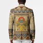 Aker Ancient Egyptian Blazer with Hieroglyphic Pattern, Pyramid Symbol, and Twin Lion Guardians Motif - African Pride