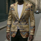 Aker Ancient Egyptian Blazer with Hieroglyphic Pattern, Pyramid Symbol, and Twin Lion Guardians Motif - African Pride