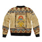 Aker Ancient Egyptian Bomber Jacket with Hieroglyphic Pattern, Pyramid Symbol, and Twin Lion Guardians Motif - African Pride
