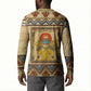 Aker Ancient Egyptian Button Sweatshirt with Hieroglyphic Pattern, Pyramid Symbol, and Twin Lion Guardians Motif