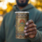 Aker Ancient Egyptian 4 in 1 Can Cooler Tumbler with Hieroglyphic Pattern, Pyramid Symbol, and Twin Lion Guardians Motif - African Pride