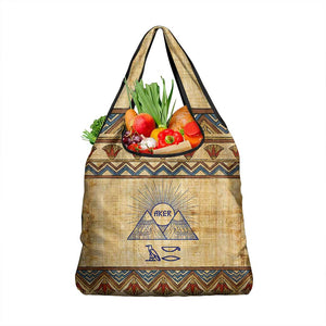 Aker Ancient Egyptian Grocery Bag with Hieroglyphic Pattern, Pyramid Symbol, and Twin Lion Guardians Motif - African Pride