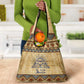 Aker Ancient Egyptian Grocery Bag with Hieroglyphic Pattern, Pyramid Symbol, and Twin Lion Guardians Motif - African Pride