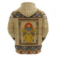Aker Ancient Egyptian Hoodie with Hieroglyphic Pattern, Pyramid Symbol, and Twin Lion Guardians Motif - African Pride