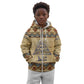 Aker Ancient Egyptian Kid Hoodie with Hieroglyphic Pattern, Pyramid Symbol, and Twin Lion Guardians Motif - African Pride