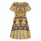 Aker Ancient Egyptian Kid Short Sleeve Dress with Hieroglyphic Pattern, Pyramid Symbol, and Twin Lion Guardians Motif - African Pride