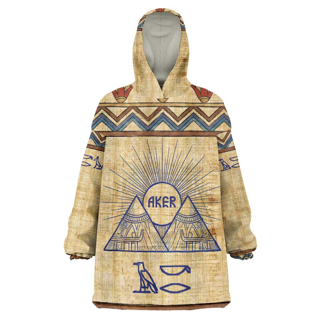 Aker Ancient Egyptian Kid Wearable Blanket Hoodie with Hieroglyphic Pattern, Pyramid Symbol, and Twin Lion Guardians Motif - African Pride