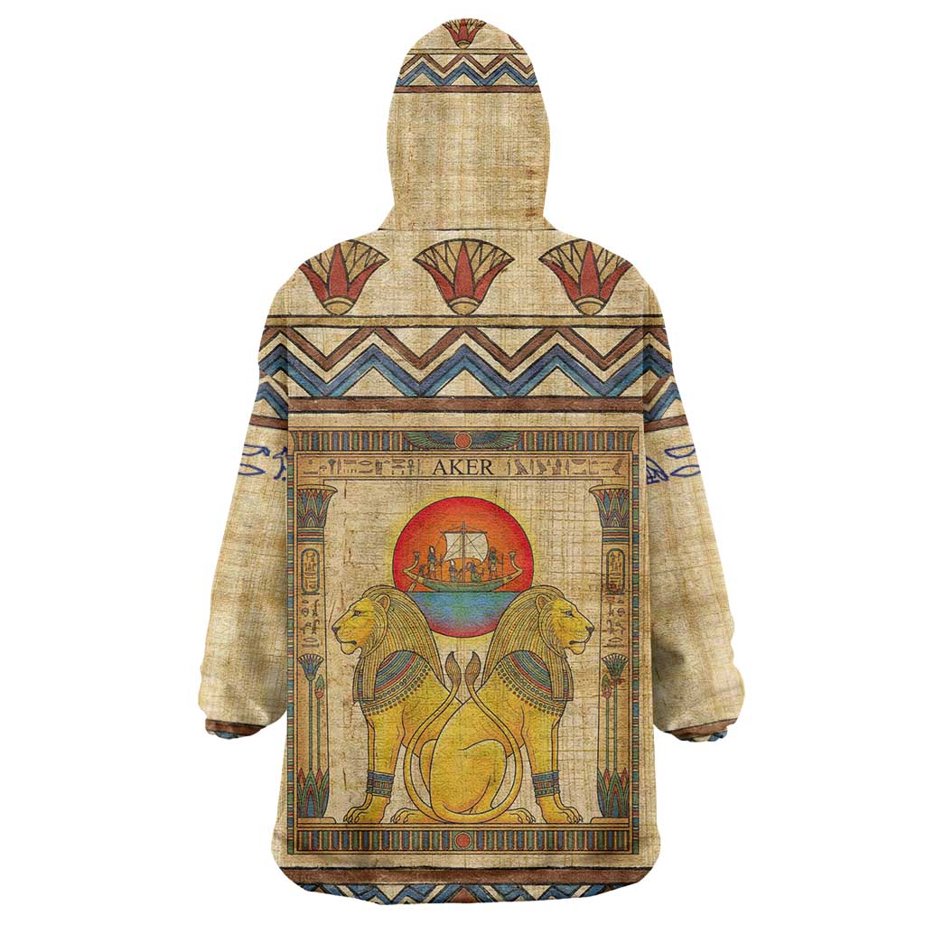 Aker Ancient Egyptian Kid Wearable Blanket Hoodie with Hieroglyphic Pattern, Pyramid Symbol, and Twin Lion Guardians Motif - African Pride