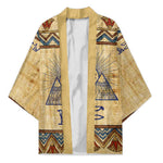 Aker Ancient Egyptian Kimono with Hieroglyphic Pattern, Pyramid Symbol, and Twin Lion Guardians Motif - African Pride